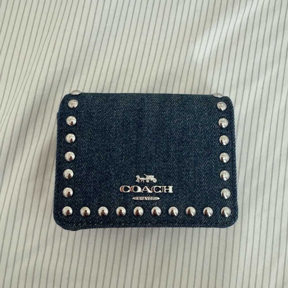 Coach Blue Denim Wallet with Silver Accents